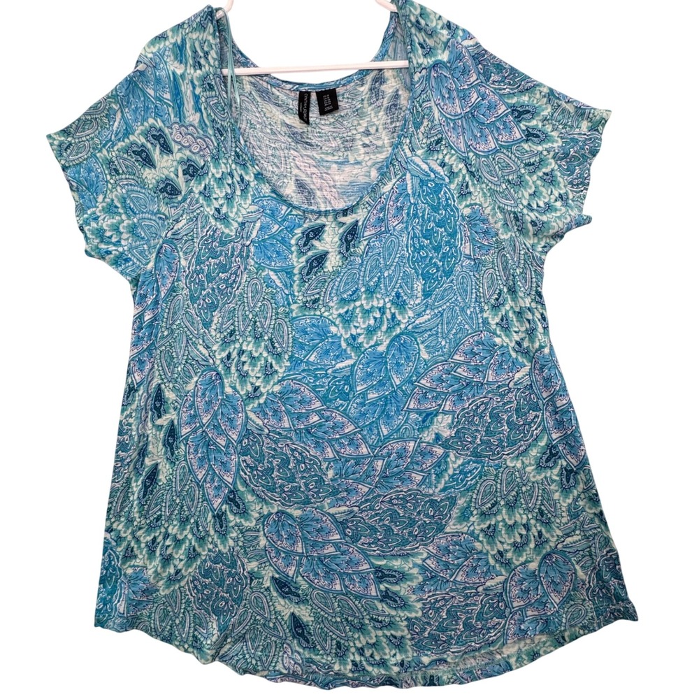 Cynthia Rowley Top Womens 1X Blue Paisley Scoop Neck Boho Plus Size rayon Beach